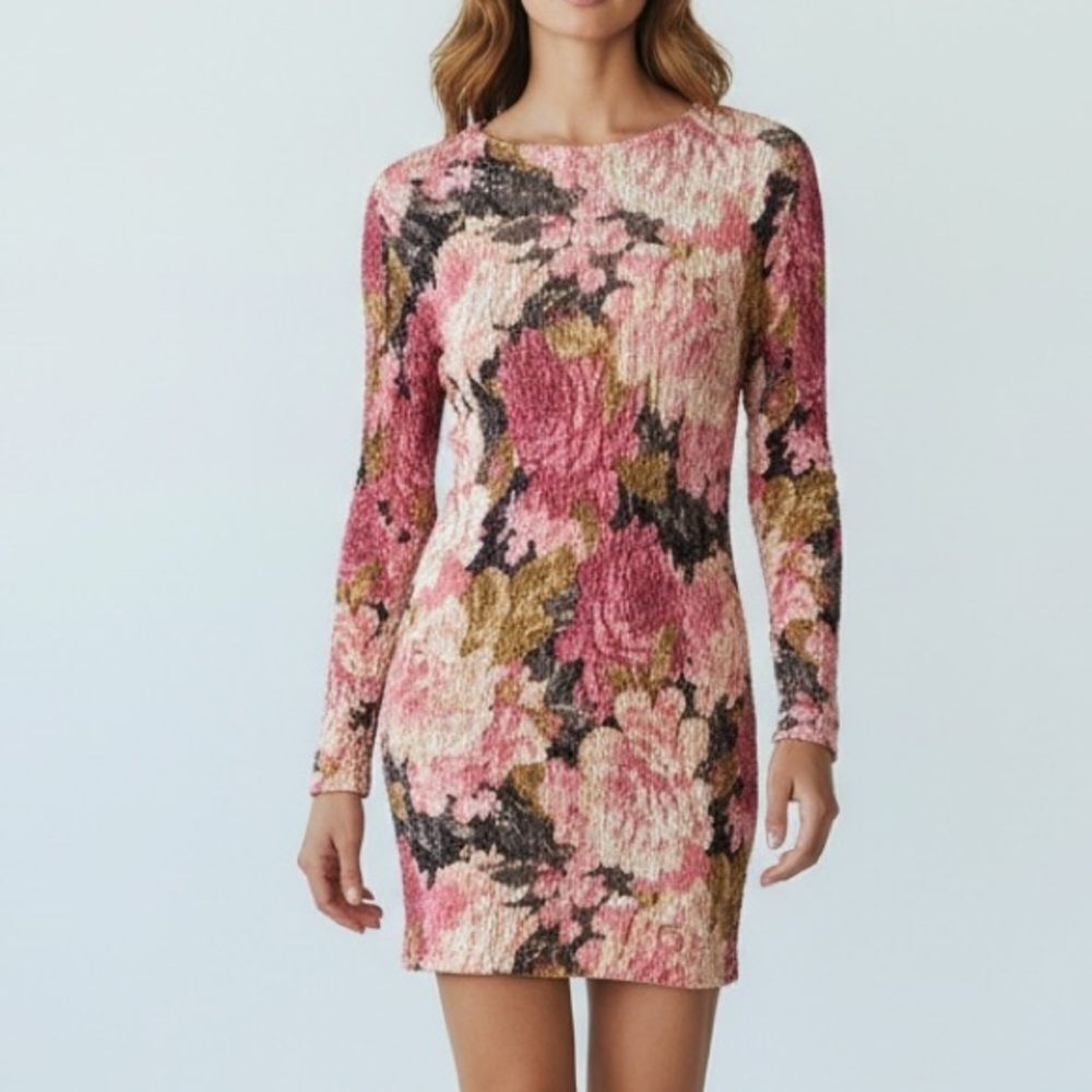 Minkpink Pink Floral Sweater Dress in Size XS
